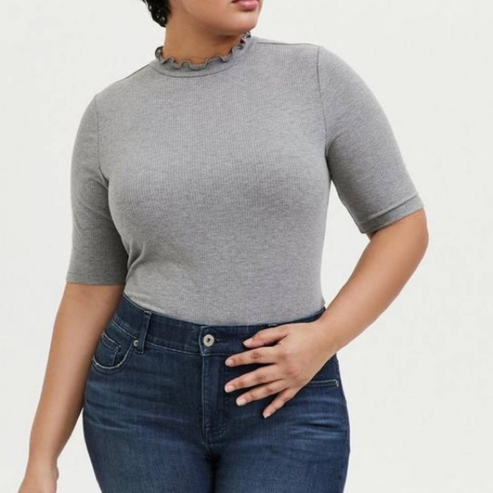 Gray Ribbed Mock Neck Tee